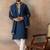 Mens blue silk blend solid embroidered kurta with dupatta