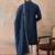 Mens blue silk blend solid embroidered kurta with dupatta
