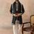 Mens black silk blend solid embroidered kurta with dupatta