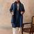 Mens blue silk blend solid embroidered kurta with dupatta