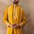 Mens yellow silk blend solid embroidered kurta with dupatta