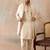 Mens off white silk blend solid embroidered kurta with dupatta