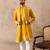 Mens yellow silk blend solid embroidered kurta with dupatta