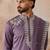 Mens lavender silk blend solid embroidered kurta with dupatta