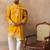 Mens yellow silk blend solid embroidered kurta with dupatta