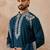 Mens blue silk blend solid embroidered kurta with dupatta