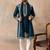 Mens blue silk blend solid embroidered kurta with dupatta