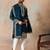 Mens blue silk blend solid embroidered kurta with dupatta
