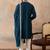 Mens blue silk blend solid embroidered kurta with dupatta