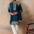 Mens blue silk blend solid embroidered kurta with dupatta