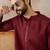 Mens maroon silk blend solid emboidered straight kurta with trouser