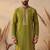 Mens green silk blend solid emboidered straight kurta with trouser