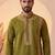 Mens green silk blend solid emboidered straight kurta with trouser
