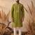 Mens green silk blend solid emboidered straight kurta with trouser