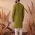 Mens green silk blend solid emboidered straight kurta with trouser