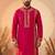 Mens pink silk blend solid emboidered straight kurta with trouser