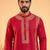 Mens pink silk blend solid emboidered straight kurta with trouser