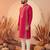 Mens pink silk blend solid emboidered straight kurta with trouser