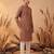 Mens brown jacquard woven design straight kurta with trouser