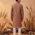 Mens brown jacquard woven design straight kurta with trouser
