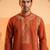 Mens orange silk blend solid emboidered straight kurta with trouser