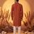 Mens orange silk blend solid emboidered straight kurta with trouser