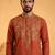 Mens orange silk blend solid emboidered straight kurta with trouser