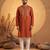 Mens orange silk blend solid emboidered straight kurta with trouser