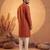 Mens orange silk blend solid emboidered straight kurta with trouser
