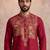 Mens red silk blend solid emboidered straight kurta with trouser