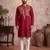 Mens red silk blend solid emboidered straight kurta with trouser