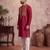 Mens red silk blend solid emboidered straight kurta with trouser