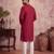 Mens red silk blend solid emboidered straight kurta with trouser