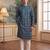 Mens sea green silk blend ethnic motifs ikat printed kurta with trouser