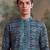 Mens sea green silk blend ethnic motifs ikat printed kurta with trouser