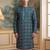 Mens sea green silk blend ethnic motifs ikat printed kurta with trouser