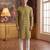 Mens green silk blend ethnic motifs ikat printed kurta with trouser