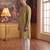 Mens green silk blend ethnic motifs ikat printed kurta with trouser