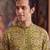 Mens green silk blend ethnic motifs ikat printed kurta with trouser
