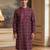 Mens purple silk blend ethnic motifs ikat printed kurta with trouser