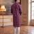 Mens purple silk blend ethnic motifs ikat printed kurta with trouser