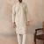 Mens peach linen blend geometric woven design kurta with trouser