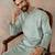 Mens green linen blend geometric woven design kurta with trouser