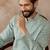 Mens green linen blend geometric woven design kurta with trouser