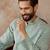 Mens green linen blend geometric woven design kurta with trouser