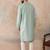 Mens green linen blend geometric woven design kurta with trouser