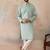 Mens green linen blend geometric woven design kurta with trouser