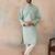 Mens green linen blend geometric woven design kurta with trouser
