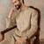 Men beige silk blend embroidered solid straight kurta with trousers
