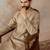 Men beige silk blend embroidered solid straight kurta with trousers